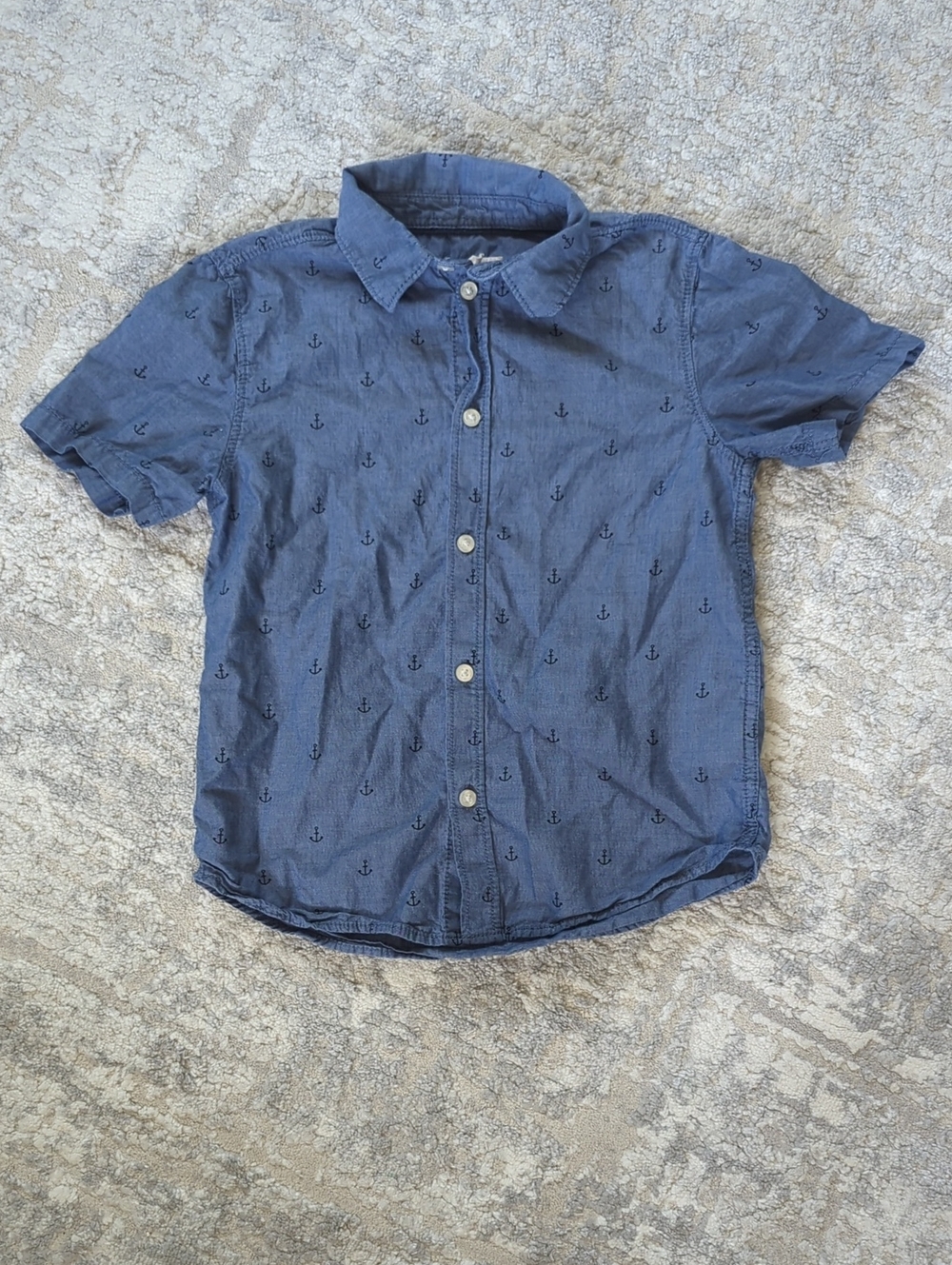 Label of Graded Goods Navy Anchor-Print Short Sleeve Button-Down Shirt Size 5-6Y